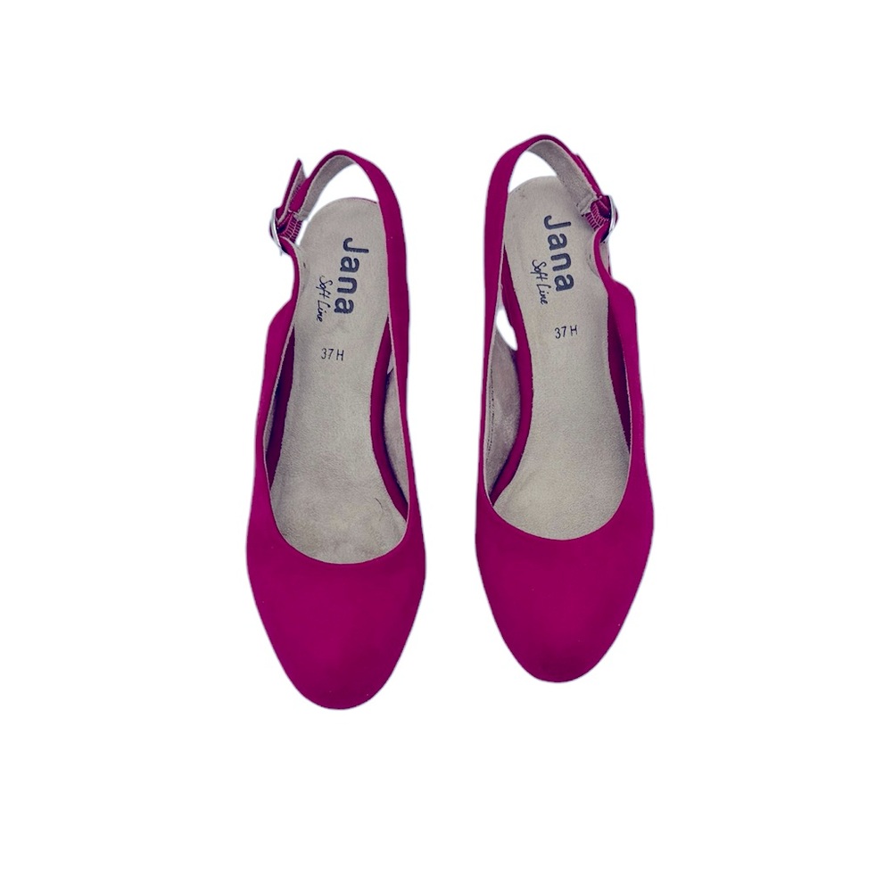 Jana Magenta Suede Round Toe Sling Back Sandals